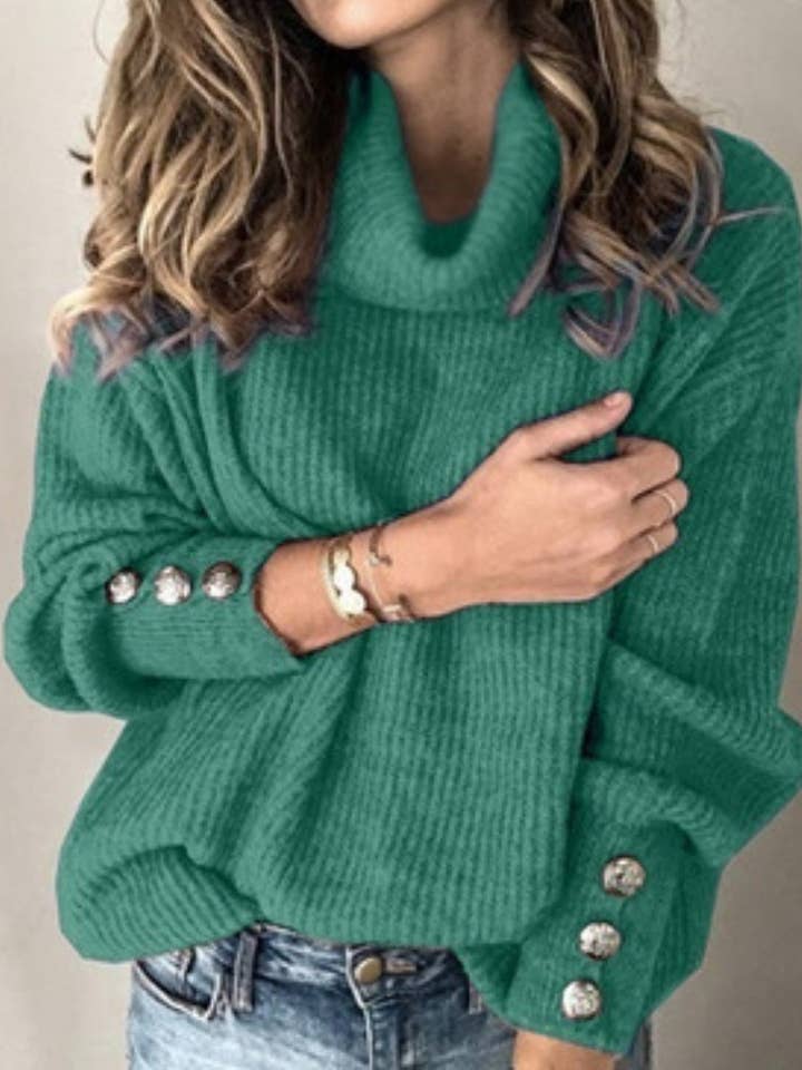 Masyal - Wholesale Knit Sweater - Women's - Oversized Button Turtleneck Sweater7
