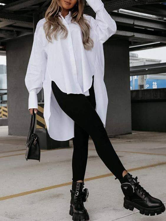 WHITE high low split hem lantern sleeve top for wholesale on Faire