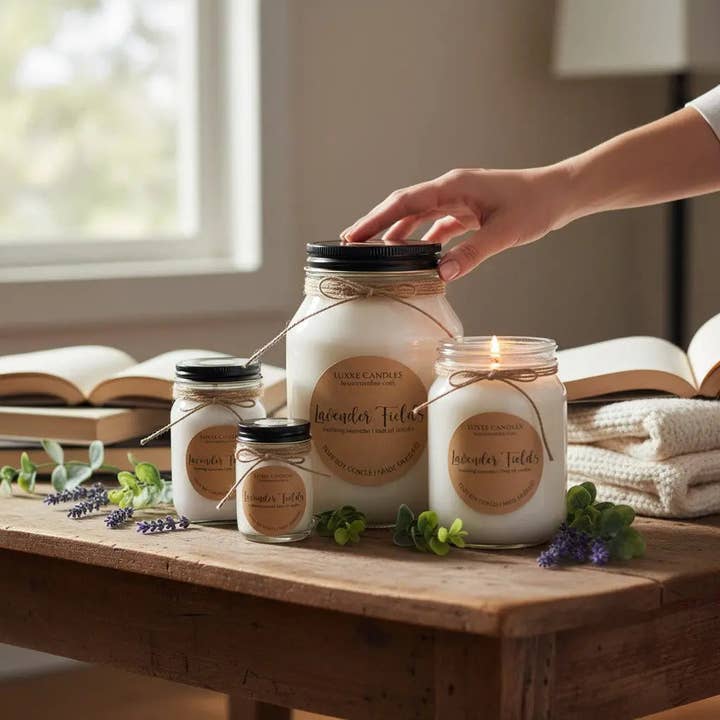 LUXXE Candles - Venta al por mayor Velas en tarros - Vela en Tarro de Campos de Lavanda | Vela de Soja Orgánica1