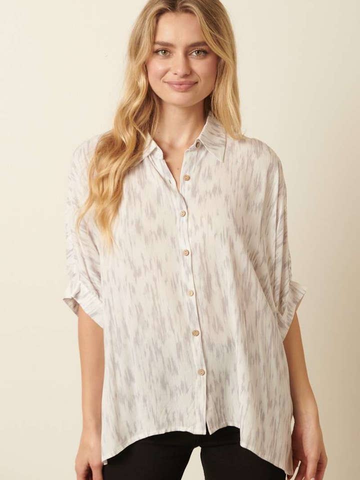 mittoshop - Vente Chemise à col boutonné – femme - H14773A-BLOUSE À MANCHES DOLMAN EN GAZE À BULLES1
