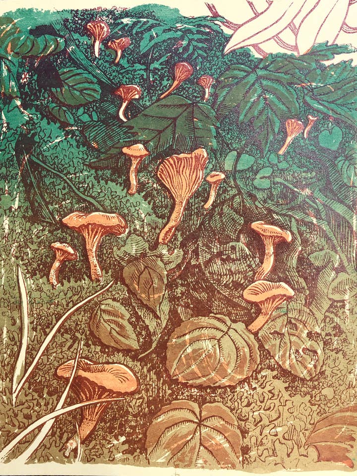 Sérigraphie Chanterelles 8x10 pouces pour la vente par Solstice Handmade