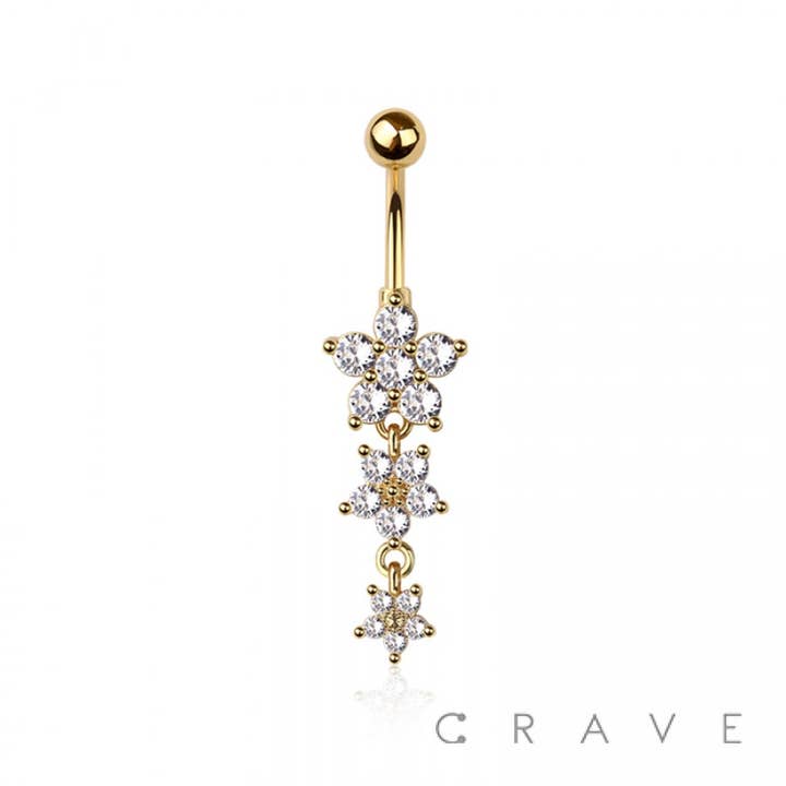 CRAVE - Wholesale Face/Body Chain - 316L SURGICAL STEEL MULTI CZ FLOWER DANGLE BELLY BUTTON2