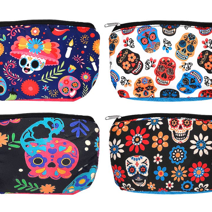 Sugar Skull Pattern Ecuadorian Padded Cosmetic Bag Pouch for wholesale by Pichincha