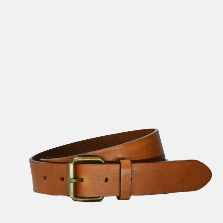 Curated Basics - Wholesale Belt - Men's - Tan Leather with Brass Buckle Belt