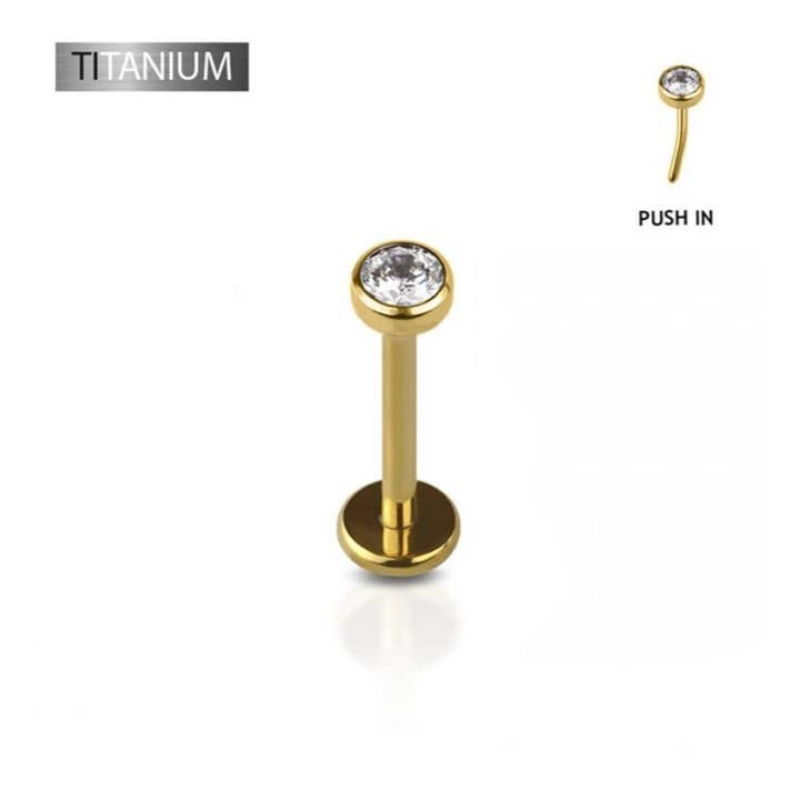 TITANIUM BEZEL SET CZ TOP PUSH IN THREADLESS LABRET for wholesale by CRAVE
