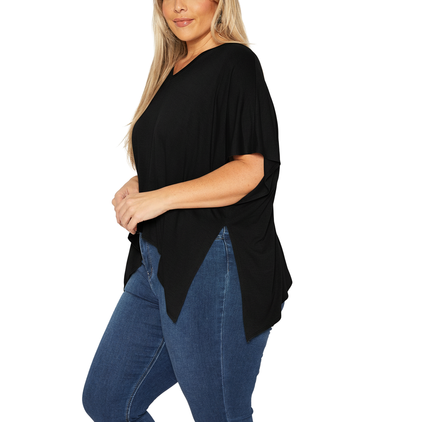 Robin K – wholesale Tunic – Women’s – Bellatrix Plus Basic V-Neck Poncho Styled Tunic1
