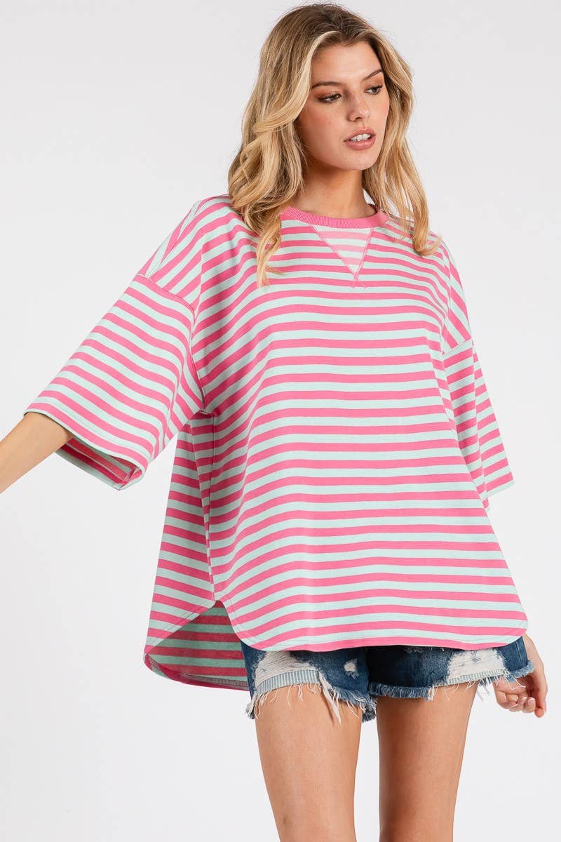 Sewn and Seen - Wholesale Tunic - Women's - STRIPED OVERSIZED SHORT SLEEVE TOP 25