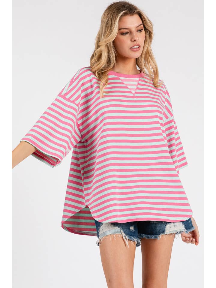 Sewn and Seen - Wholesale Tunic - Women's - STRIPED OVERSIZED SHORT SLEEVE TOP 25