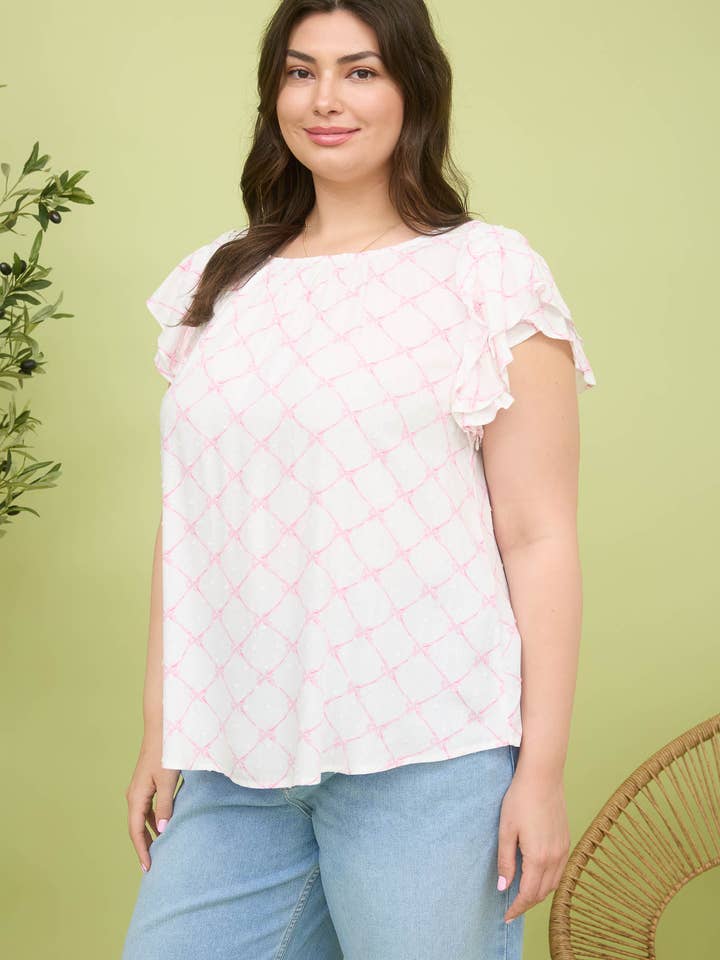 Blu Pepper - Wholesale Blouse - Women's - PLUS BOW CLIP DOT PATTERN RUFFLE SLEEVE BLOUSE 6