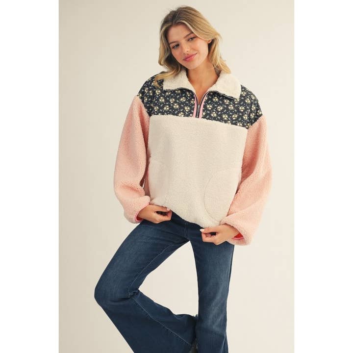 Floral Zip Up Top for wholesale by STYLE USA