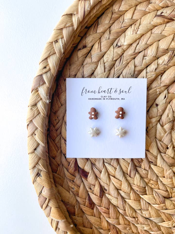 Merry Everything Micro Mini Stud Pack Gingerbread Snowflake for wholesale by From Heart & Soul Clay Co.