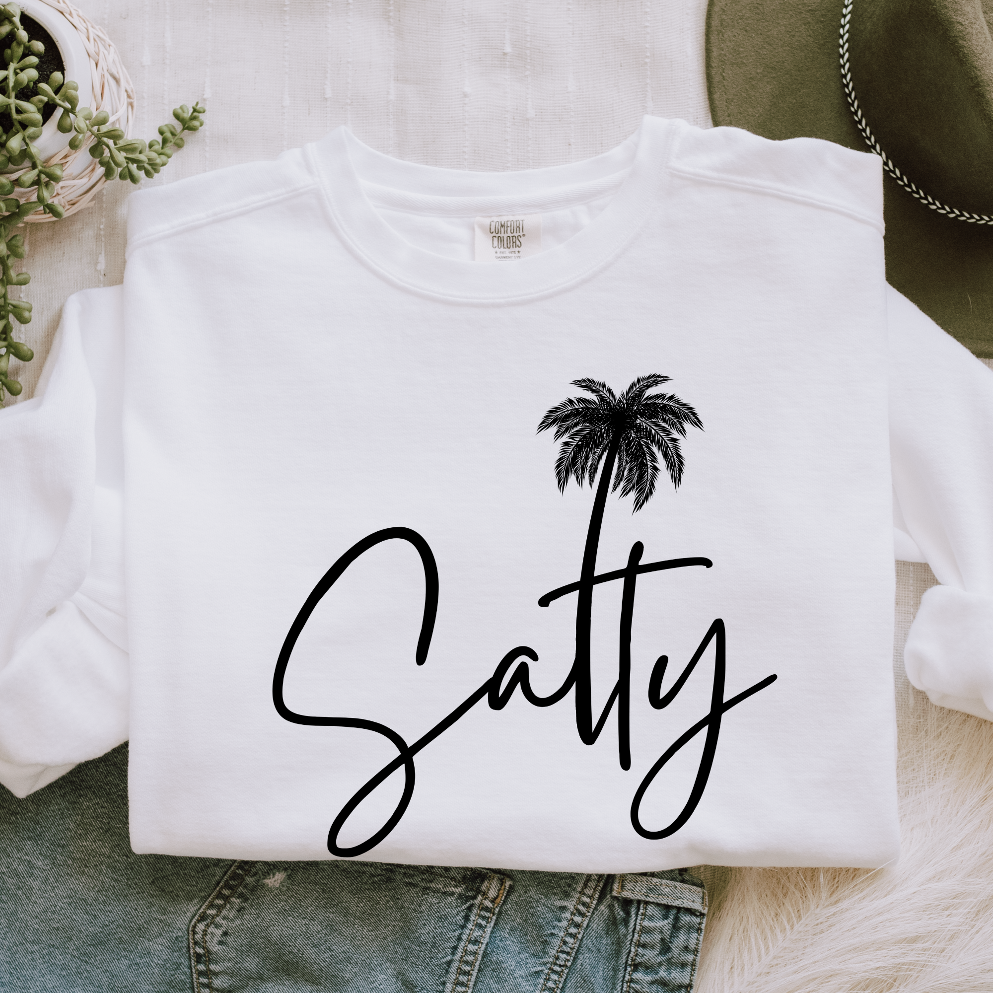 Trendznmore - Modern Graphic Apparel - Wholesale Graphic Sweatshirt - Women's - Comfort Colors Salty Beach Crewneck Sweatshirt - Cozy Beach11