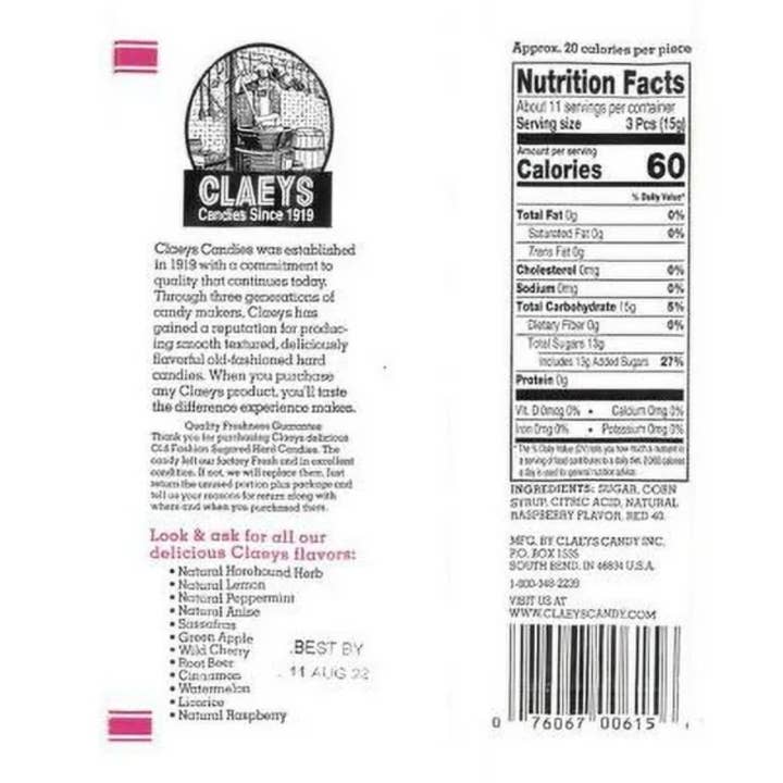 Candy Barn Express - Wholesale Hard Candy - Claeys Old Fashioned Hard Candies - Raspberry - 12 Ct. 1