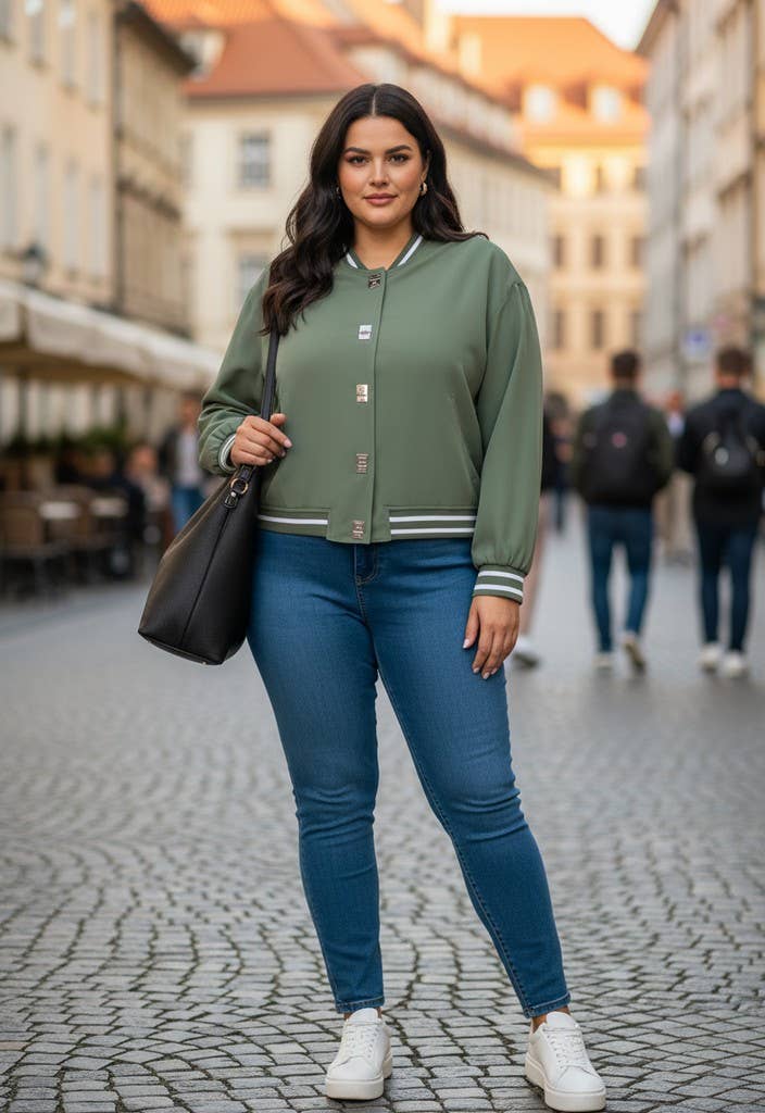 Pomme Rouge Paris - Wholesale Jacket - Women's - Plus size green varsity jacket (C6530)0