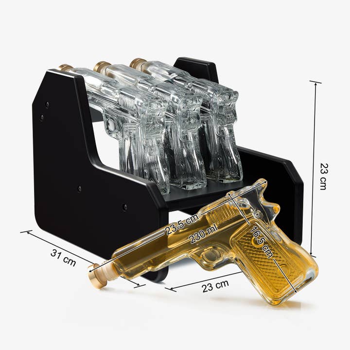 The Wine Savant / Khen Glassware - Wholesale Decanter - Whiskey Decanter Set, 3 Pistol Gun & Wooden Stand, 7.7oz4