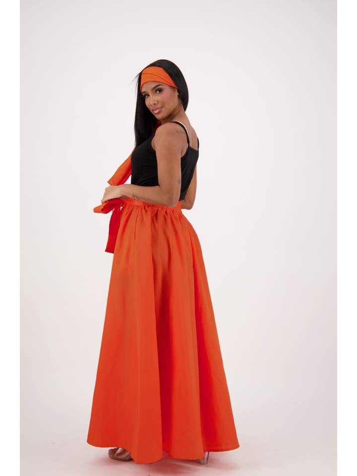 SIlk/Poly Blend Long Maxi Skirt 24317 Orange for wholesale on Faire2