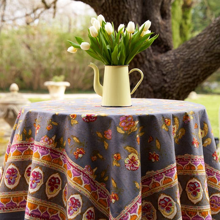 Couleur Nature - Wholesale Tablecloth - Pansy Red & Grey | French Tablecloths9