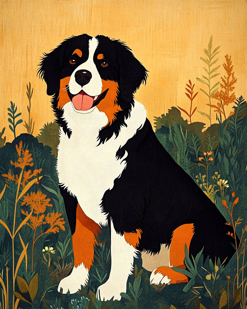 Mowbi - Wholesale Kunstprint - Mid-Century Modern Berner Sennenhond - Huisdier Hond Stilleven Muurkunst Prints – 8″x10″ Kunstwerk voor 11″x14″ Lijst0