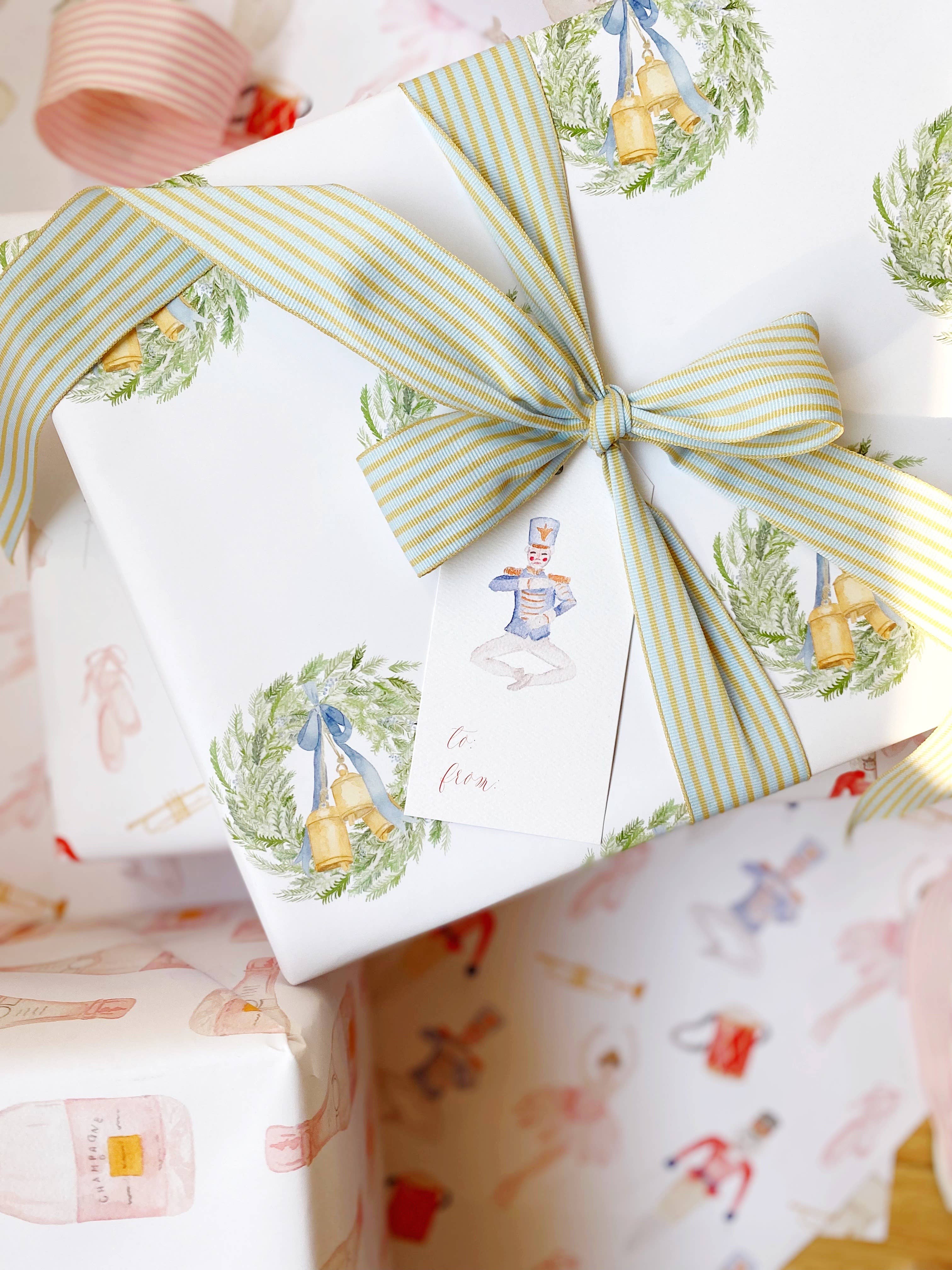 Rebecca Green Design - Wholesale Flat Wrap - Holiday Wreath Gift Wrap - 3 Sheets/Roll7