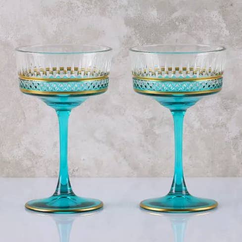 Verres à champagne/cocktail Crystal Coupe - Turquoise pour la vente par Simple Fine Food