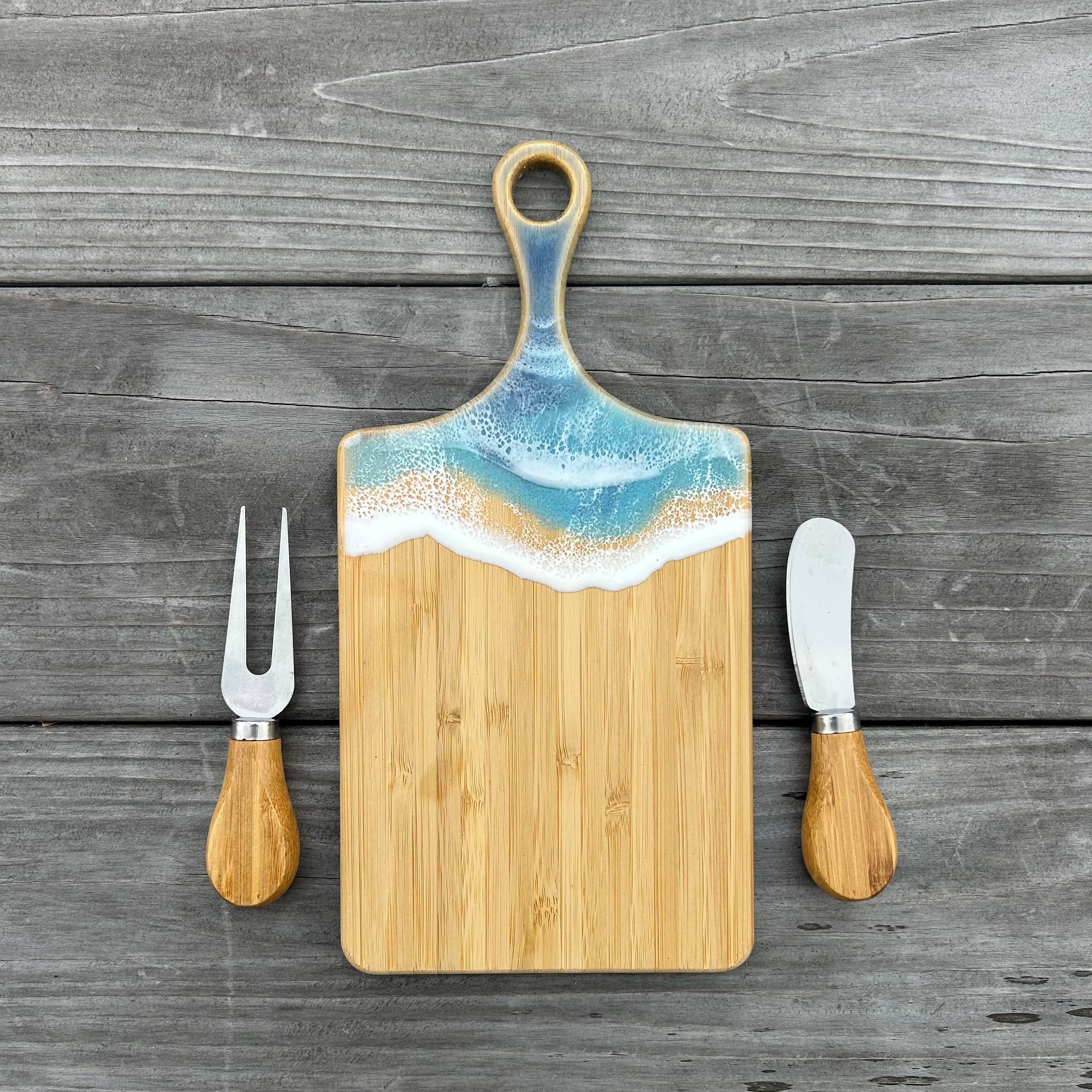 Coastal Coasters - Wholesale Cheese Board - Charcuterie Board Gift Set - Wood + Resin - Coastal Ocean 2