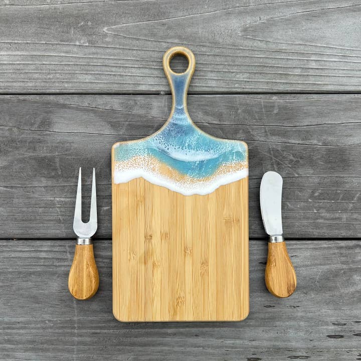 Coastal Coasters - Wholesale Cheese Board - Charcuterie Board Gift Set - Wood + Resin - Coastal Ocean 2