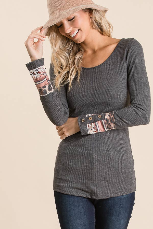 lovely melody - Wholesale T-Shirt - Women's - 8023-LONG SLEEVE T-SHIRT WITH CUFF DETAIL24
