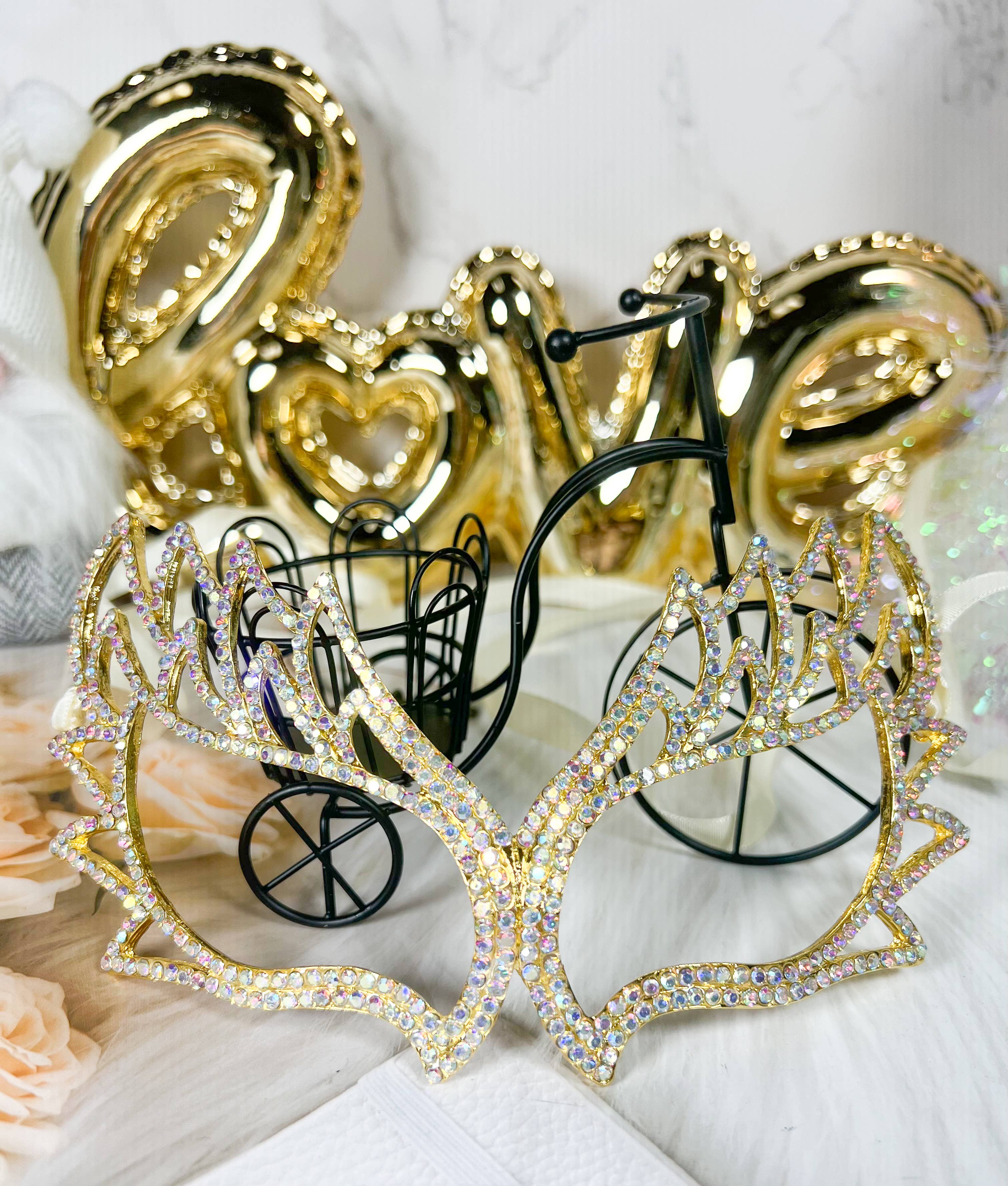 Happy Dream Gifts - Vendita all'ingrosso Costume di carnevale - Donna - Maschera in oro mascherato, maschera veneziana in cristallo Mardi Gras AB4