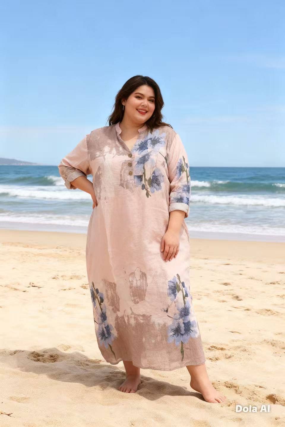 Lea & Luc - Grandes Tailles - Wholesale Jurk - Dames - Jurk met bloemenprint van 100% linnen REF. 7223018