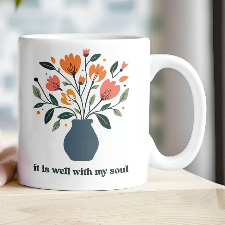 Tazza da caffè floreale cristiana - Va tutto bene con la mia anima per la vendita all'ingrosso da parte di Praise and Gratitude