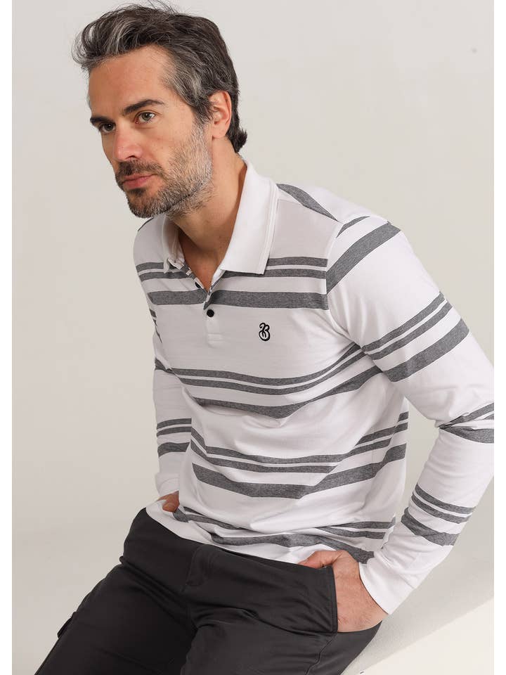 PAUSANT SHOP ONLINE - Wholesale Polo - Men's - BENDORFF - Long-sleeved striped polo with jacquard collar