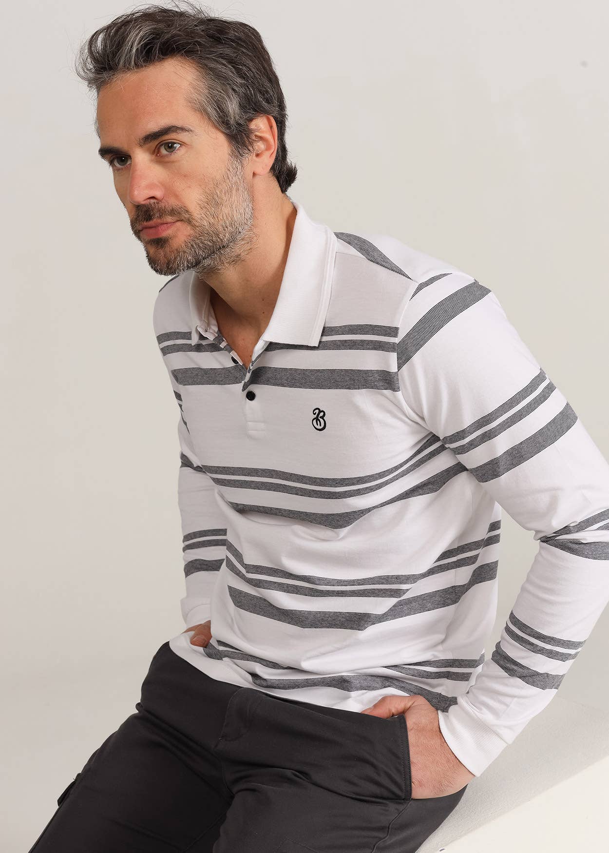 PAUSANT SHOP ONLINE - Vendita all'ingrosso Polo - Uomo - BENDORFF - Polo a righe a maniche lunghe con colletto in jacquard