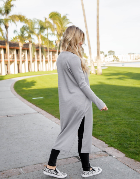 Tickled Teal - Wholesale Cardigan - Women's - Split Hem Duster Cardigan1