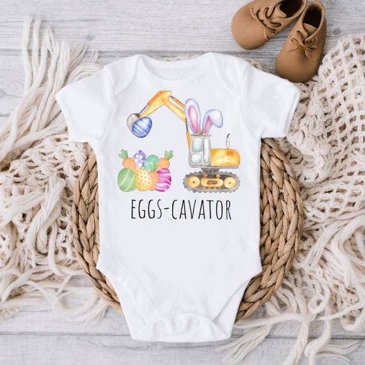 AvaryMaeInspirations - Wholesale Bodysuit (Non-Footed) - Baby - Eggs Cavator Easter Excavating Baby Onesie0