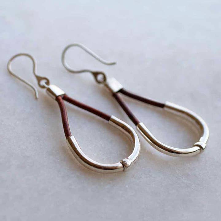 URBAN-EQUESTRIAN - Wholesale Dangle Earrings - Calista - Sterling Silver Bosal Horseshoe Earring on Brown Leather6