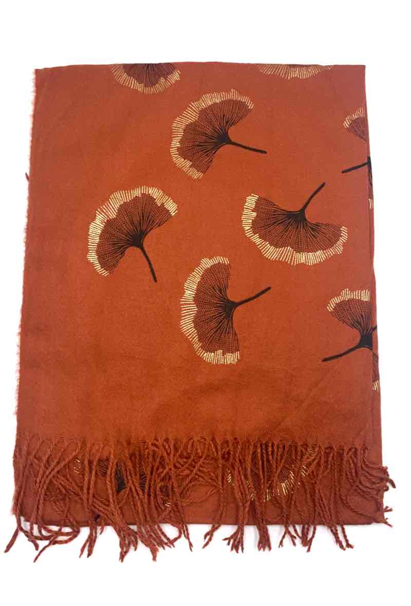 LINETA - Wholesale Scarf - Women's - Gingko Leaf Pattern Soft Scarf7