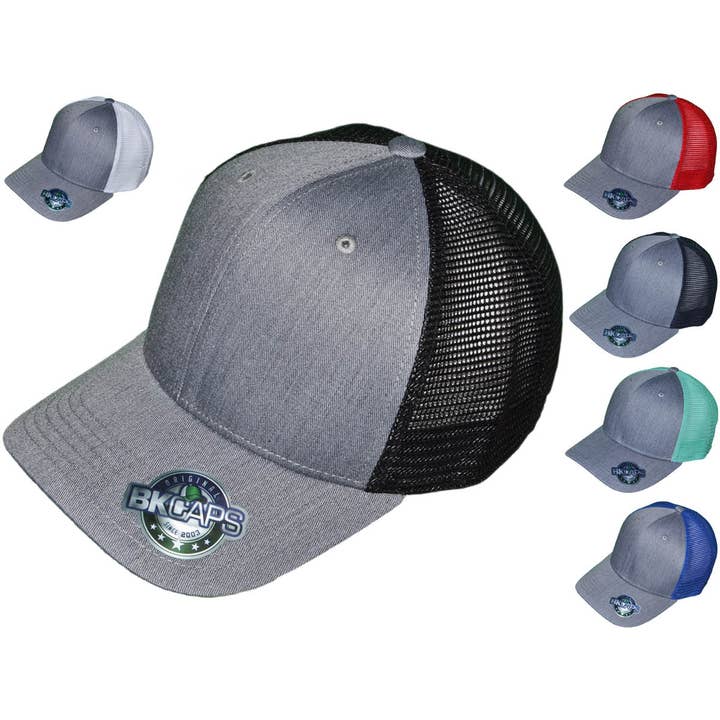 Heather Gray Trucker Hats - 6 Panel Structured Unisex Twill for wholesale by Buck Wholesale