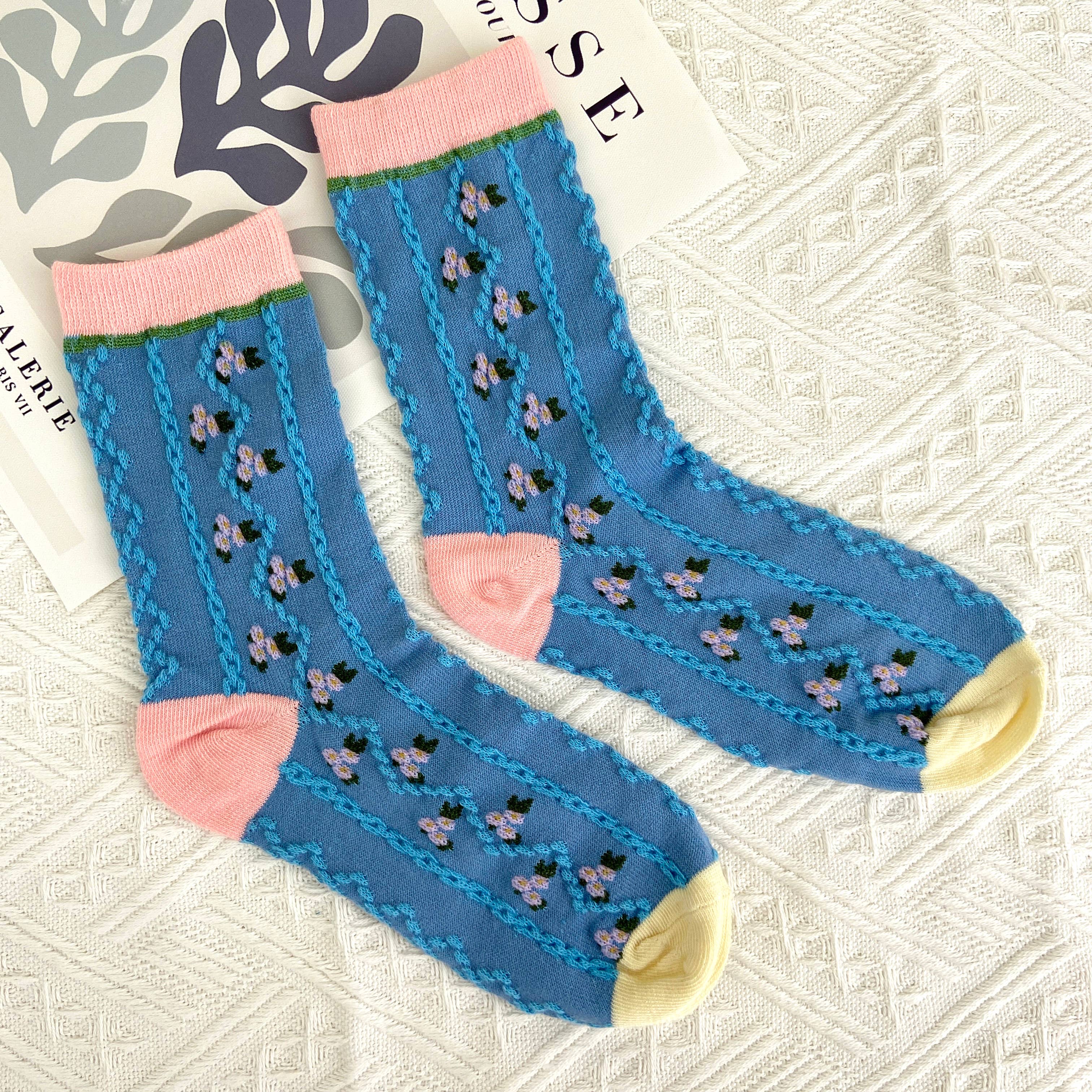 mildstyles - Vente Chaussettes – femme - Chaussettes vintage mi-mollet à motif floral tulipes0