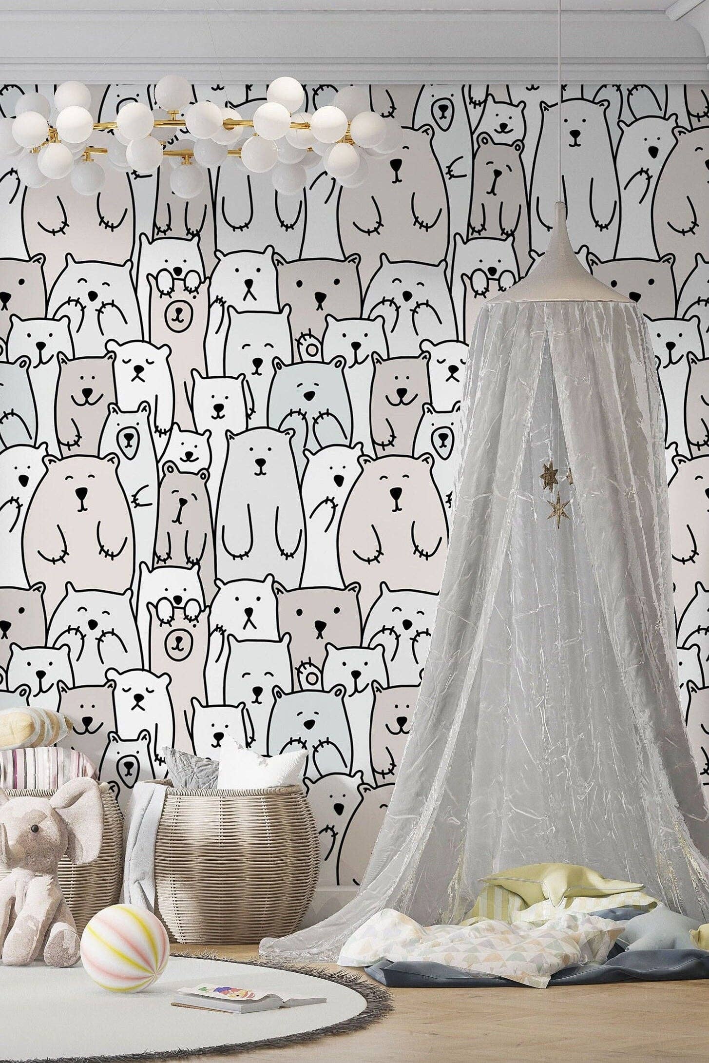 Hello Beautiful Designs – wholesale Wallpaper – Boho Bear Wallpaper Boho Kids Room Decor Neutral Nursery Boho Decor Boho Wallpaper Teddy Bear Boho Children Room Boho Minimal Bear Wallpaper8