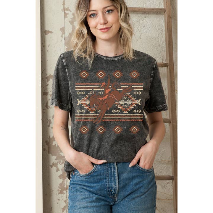 Amused by Blue - Wholesale T-Shirt (Graphic) - Women's - Cowgirl on Horse Mineral Wash T Shirt1