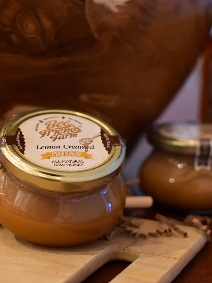 Lemon Creamed Honey for wholesale by Bee Friends Farm