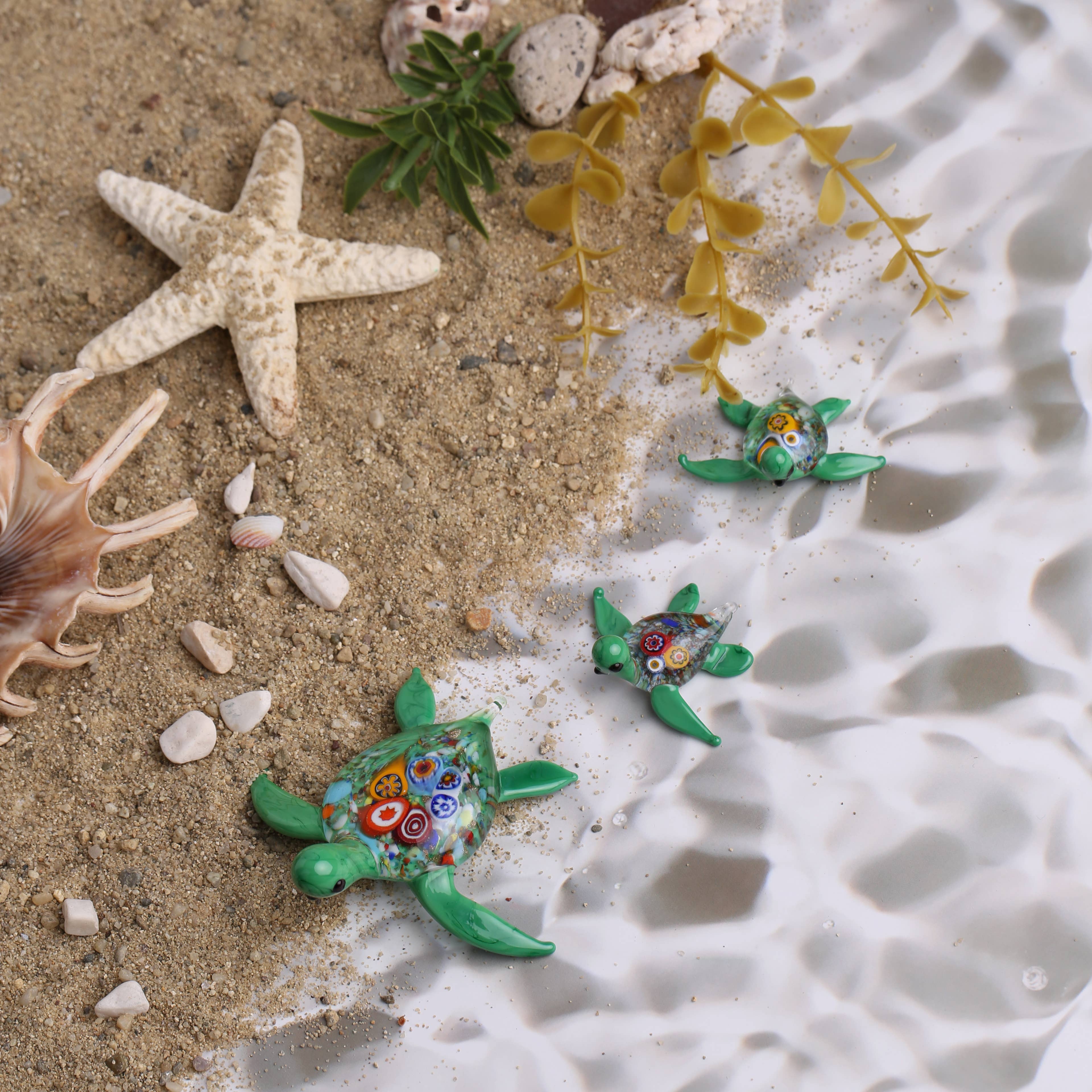 Adamodart - Vendita all'ingrosso Statuette decorative - Set 3 statuine in vetro Millefiori a forma di tartaruga marina, scultura tartaruga1