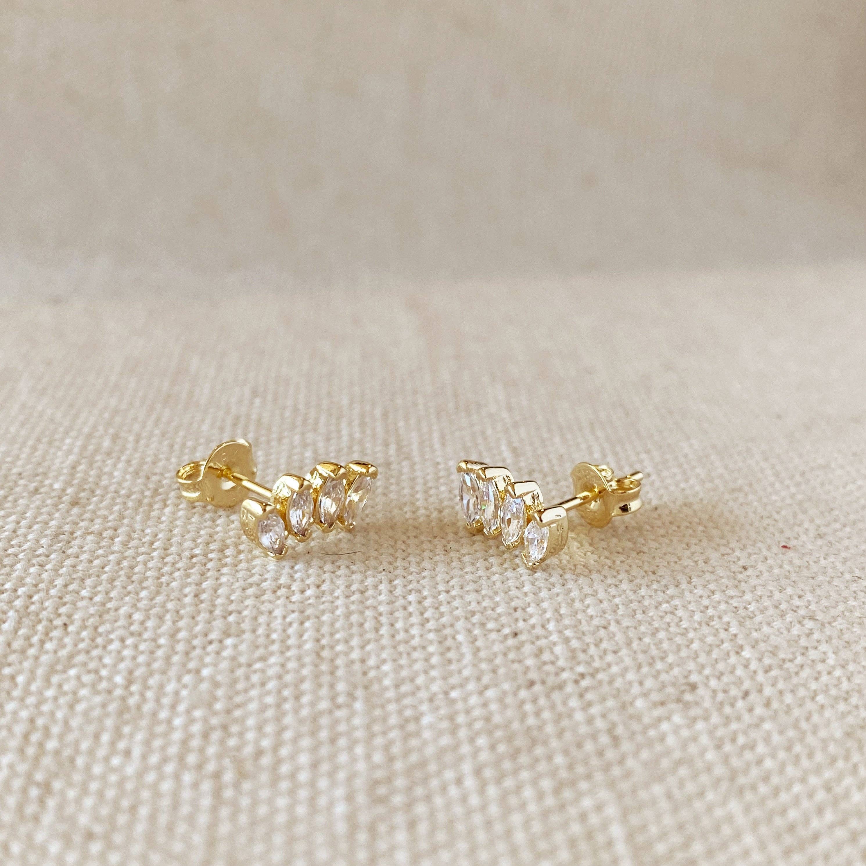 GoldFi - Vente Clous d'oreille - Boucles d'oreilles à tige en zircone cubique légèrement incurvée, remplies d'or 18 carats1