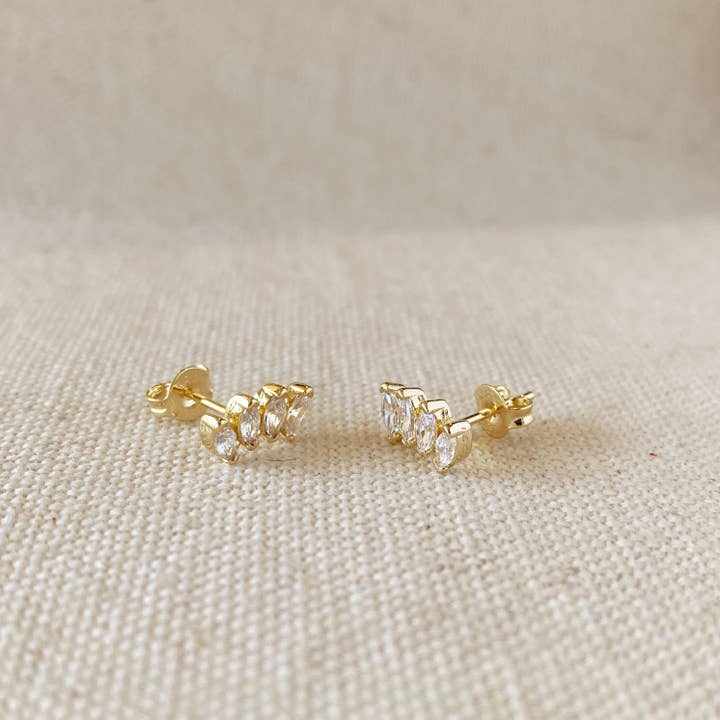 GoldFi - Vente Clous d'oreille - Boucles d'oreilles à tige en zircone cubique légèrement incurvée, remplies d'or 18 carats1
