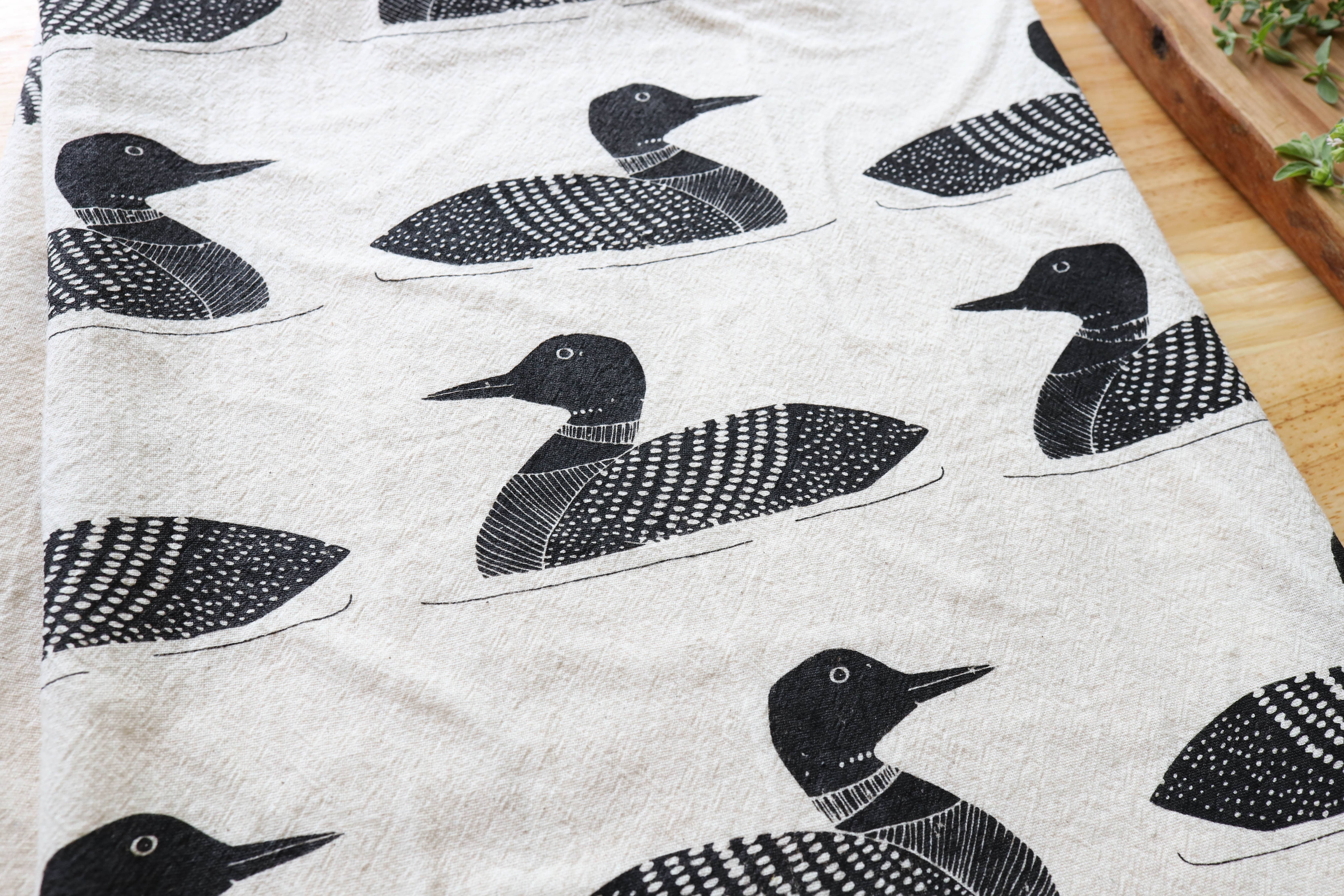 The High Fiber - Wholesale Tea Towel - Handprinted Common Loon Kitchen Towel –Natural, Eco-friendly5