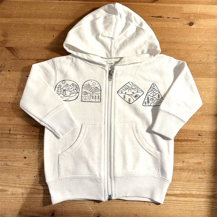 Chandail à capuchon entièrement zippé pour bébé - Camping pour la vente par Shakes + Speares