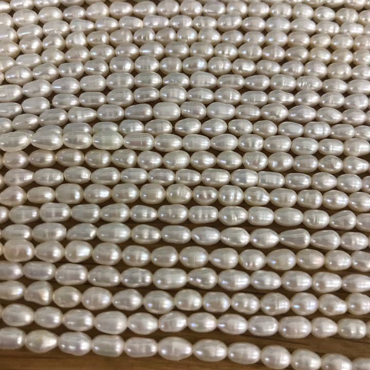The Bead Bazaar - Wholesale Beads - 5X6 Rice Shaped Freshwater Pearls, Wholesale Pearl Beads, Pe