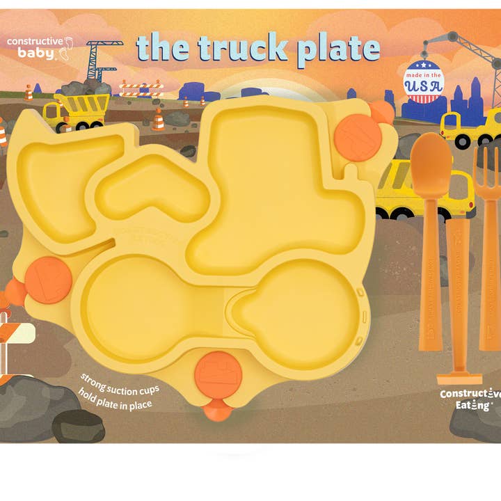 Constructive Eating - Wholesale Dinner Plate - Kids & Baby - Truck Suction Plate and Training Utensils3