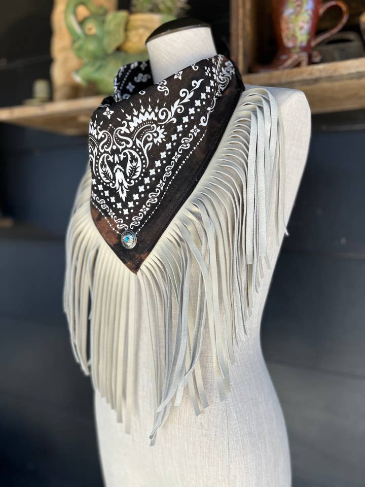 Desert Dusted Collar Bandana Fringed Western Scarf for wholesale by Dirty Mojave