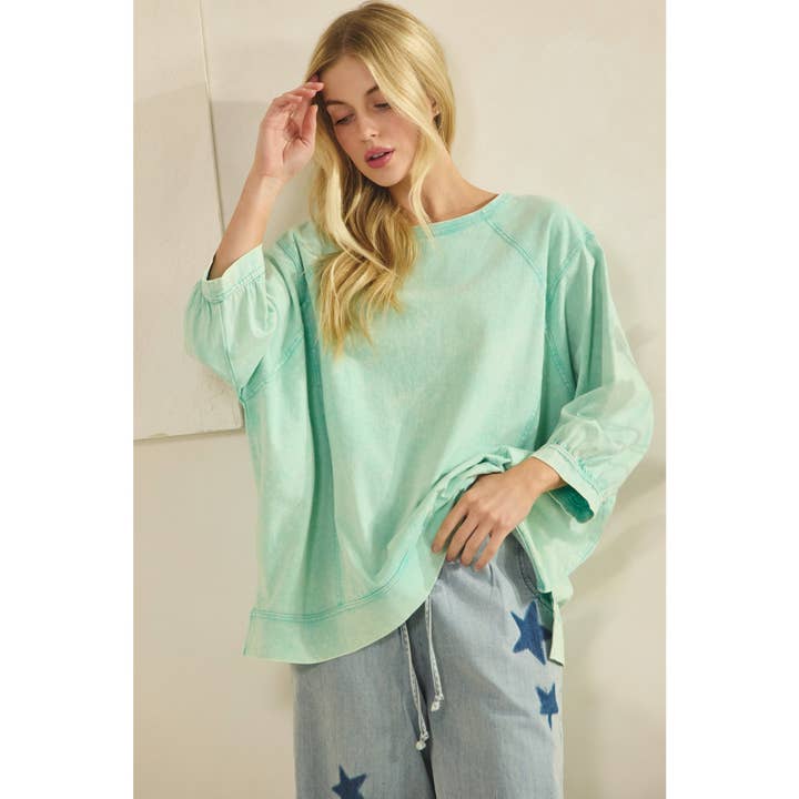 MINERAL WASH OVERSIZED PUFF-MOUW PULLOVER TEE (ST7553) voor wholesale door Sage + Fig